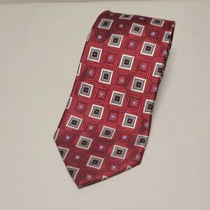Jos A Bank Signature Red Geometric Silk Necktie 61" x 3 1/2"